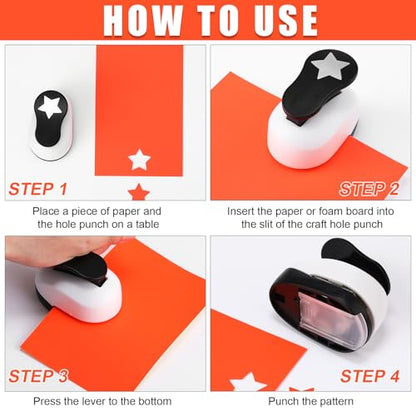 CHENGU 3 Pack Star Hole Punch 2"/1"/0.6", Black | Paper Craft Cutters for Card Making, Shape Punches for Scrapbooking, Includes 10 Sheets Stickers, Photo Album DIY Projects - color: Black and White, style: Star
