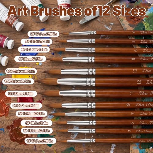 12 Size Round Watercolor Brushes, Watercolor Round Paint Brushes Set