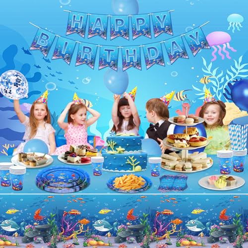 4 Pack Under The Sea Tablecloths Ocean Waves Underwater Table Cover Ocean Animals Table Cloth Ocean Sea Life Tablecloth Ocean Animal Table Cover Summer Beach Pool Birthday Party Supplies 51 x 86 IN