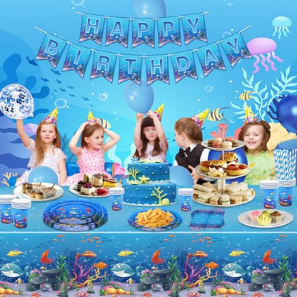 4 Pack Under The Sea Tablecloths Ocean Waves Underwater Table Cover Ocean Animals Table Cloth Ocean Sea Life Tablecloth Ocean Animal Table Cover Summer Beach Pool Birthday Party Supplies 51 x 86 IN