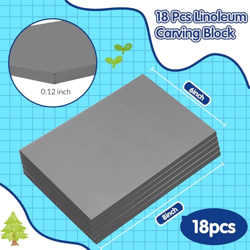 MotiMind 18 Pcs Linoleum Blocks 6 x 8 Inch for Printmaking Rubber Carving Block Soft Gray Linocut Block for DIY Crafting Projects Scrapbook Painting Stamp Maker - size: 6 x 8 Inch
