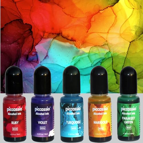 Alcohol Ink Set – New Improved Formula – 24 Highly Saturated, Fast-Drying, Permanent Inks for Epoxy Resin, Tumblers, Fluid Art Painting, Glass, Metal, and More