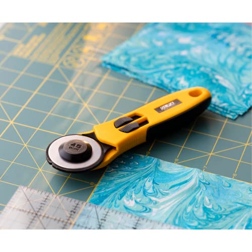 OLFA 45mm Quick-Change Rotary Cutter (RTY-2/NS) - Split Cover, Ambidextrous | 45mm Quick Change Rotary Cutter with dual blade guard cover, Right & Left Handed, Integrated grooves - Quilters and Crafters
