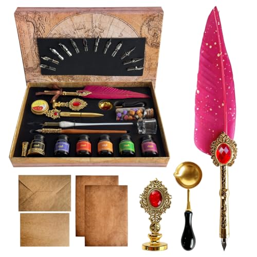 Calligraphy Pens Set,16PCS Wax Seal Gift Kit(Burgundy) - color: Burgundy