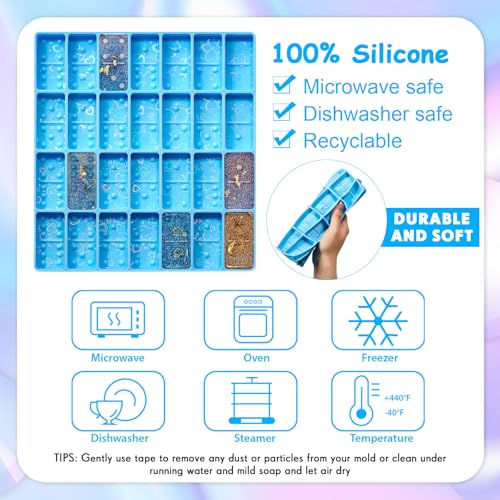 Patelai 28 Cavity Domino Resin Molds Silicone Holographic Blue - size: Holographic