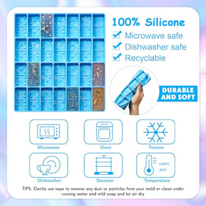 Patelai 28 Cavity Domino Resin Molds Silicone Holographic Blue - size: Holographic