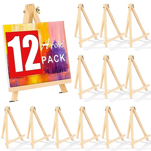 12 Pack 9 Inch Wood Easels, Easel Stand for Painting Canvases | Art and Crafts, Tripod Painting Party Easel, Kid Student Tabletop Easels for Paint, Portable Canvas Photo Picture Sign Holder - style: 12 Pack