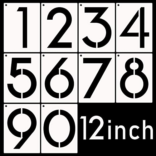 DXCYZ 12 Inch Large Number Stencils Kit 0-9 Address Number Stencil, 10PCS Reusable Plastic Painting Number Templates for Mailbox Signs, Door, Cars, Trucks, Home, Window (12" Tall) - size: 12 Inch