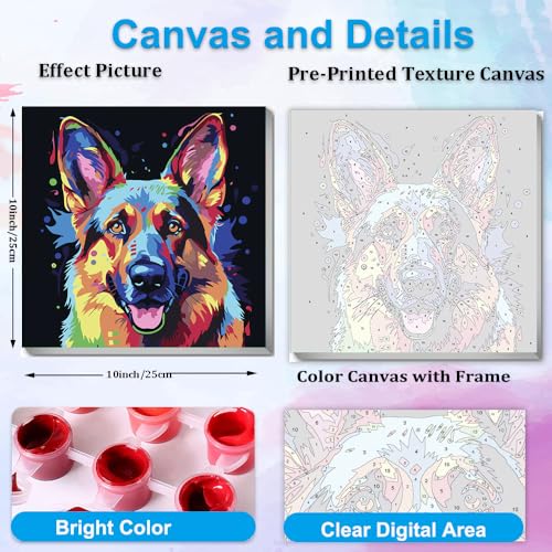 Artunion Framed Paint by Numbers Kit for Adults Beginners & Kids Ages 8-12,German Shepherd Paint by Number with Frame,Dog Animal Paint by Numbers Kit on Canvas 10 * 10 Inch Without Easel - color: ZXT-234-F