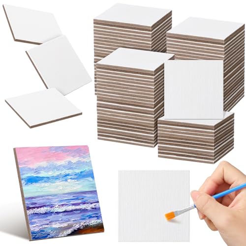 Moinchore 100 Pcs 2 x 2 Inch Mini Painting Canvas Panels Bulk Tiny Art Canvases for Painting Panels Cotton Blank White Small Canvas Acid Free Boards for Watercolor Acrylic Oil Paint - size: 2 x 2 Inch