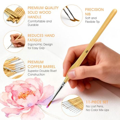 Detailing Paint Brush, 11 Pcs Miniature Paint Brushes, Triangular Handles | Art Paint Brushes, For Acrylic Painting, Model, Face, Figurine, Watercolor, Oil, Paint by Numbers Kit for Adults