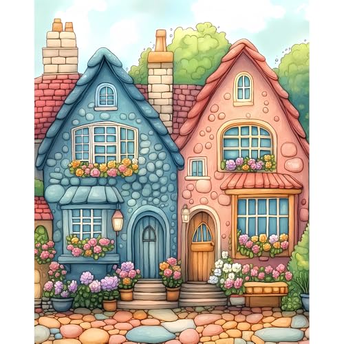 Natuyalo Paint by Numbers Kit for Adults Beginner, Lovely House Adult Paint by Number Kits on Canvas, DIY Acrylic Easy Painting by Numbers for Home Wall Decor 16x20 inch (Without Frame) - color: Color-05