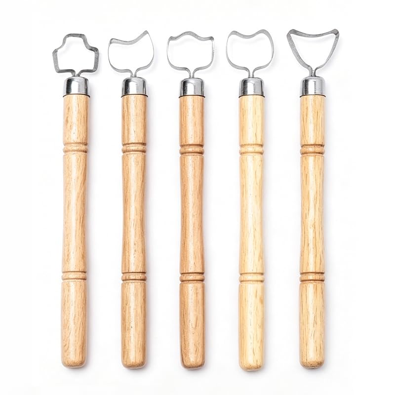 Pottery Clay Sculpture Scraper Set, Ceramic Handle Making Carving Tool for Cup Shaping Clay Trimming - 5 Style Metal Head with Wood Handle