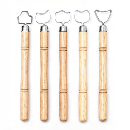 Pottery Clay Sculpture Scraper Set, Ceramic Handle Making Carving Tool for Cup Shaping Clay Trimming - 5 Style Metal Head with Wood Handle