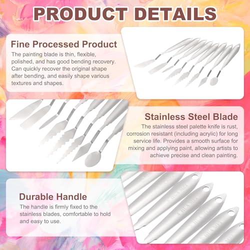 MECCANIXITY 2pcs HM#3 Palette Knives 15mm Width Stainless Steel Spatula Painting Pallet Knife with Stainless Steel Handle for Oil Painting Acrylic Canvas Mixing Spreading - style: HM#3 + 15mm