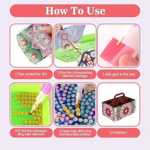 LSQFS Mandala Wooden Diamond Painting Storage Box with Handle for Adults - color: Mantra