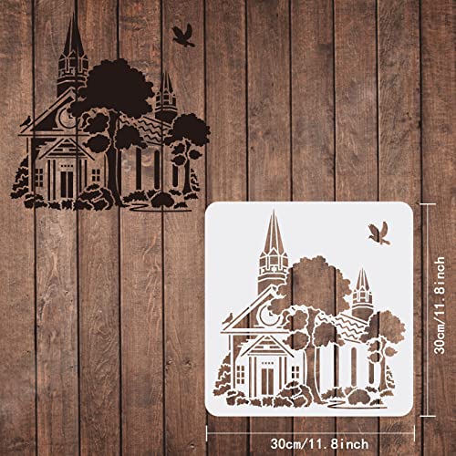 FINGERINSPIRE Church Stencil for Painting, 11.8x11.8 Inch Reusable DIY Art and Craft Stencils, Castle Stencil Drawing on Wood, Canvas, Paper, Fabric, Walls and Furniture - color: Church