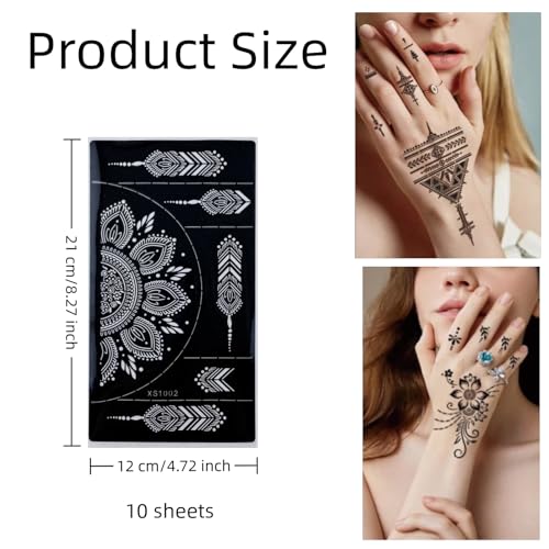Temporary Tattoo Stencils, 10 Sheets Henna Tattoo Templates for Women Girls - color: Dark Black