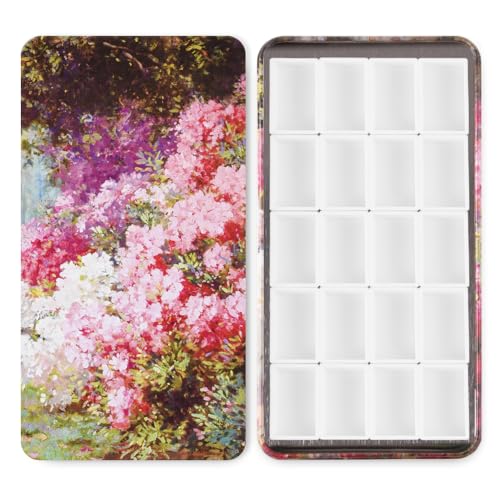 20 Empty Full Pans Watercolor Palette Tins Box with Magnetic Squares | 3ml Plastic Half Pan,Metal Paint Tray Palettes for Travel,Lightweight Portable,Watercolor Painting Mixing Tray.FlowerSea - color: Flowersea, size: 20 Full Pans