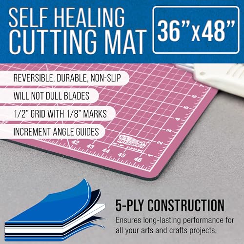 U.S. Art Supply 36"x48" Self-Healing Cutting Mat 5-Ply Pink/Blue | Double-Sided Pink/Blue Craft Mat, Non-Slip Cutting Mats for Crafts, Sewing, Quilting, Scrapbooking - color: Pink/Blue
