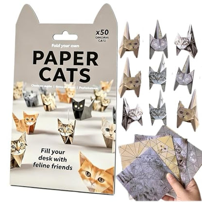 3D Origami Cat Kit, 50 Paper Cats, DIY Craft Kit for Adults & Teens