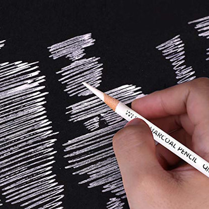 qianshan 2 Pcs Black White Color Charcoal Pencils, Professional Hight Quality Sketch Highlight Charcoal Wooden Pencils for Artist Drawing, Sketching, Blending, 2 Colors of 1 Black, 1White - color: 1 black+1 white charcoal