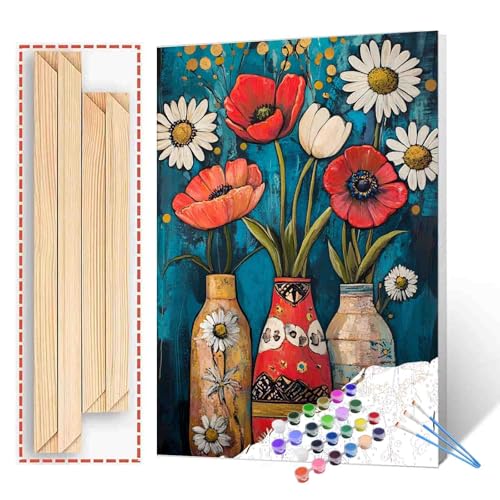 Colorful Glass Bottles Paint by Numbers Kit for Adults Beginners Natural Plant DIY Digital Oil Painting Kits Acrylic Easy Wildflowers Paint Wall Hanging Home Room Decor 16x20 Inch(DIY Frame) - color: Floral Vase-05, size: 16''x20''(DIY Frame)