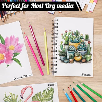 4 Pack Mixed Media Sketchbook, 5.5x8.5 inches Drawing Paper Sketch Book, 98lb/160gsm Heavyweight Spiral Bound Sketch Pads, Suitable for Wet and Dry Media, Drawing, Painting, Sketching(200 Sheets) | 160gsm Acid-free Paper, 200 Sheets Small Sketch Books, Dr