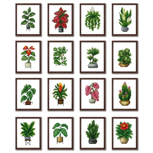 Aestalrcus Plants Small Diamond Art Kits for Adults, 16 Pcs, 6.7x8.3 Inch - color: Green Plants