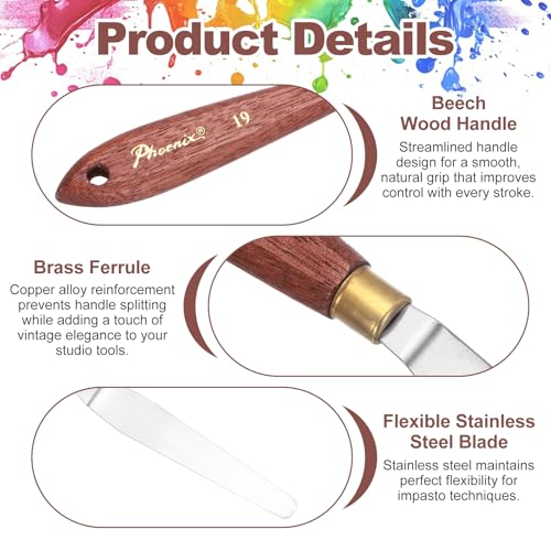 MECCANIXITY Pack of 1 Palette Knife No.19, 8.1" Long Palette Knives with Stainless Steel Flexible Spatula Pallet Knife and Wood Handle for Scraping, Mixing, Oil Acrylic Painting Canvas - style: No.19