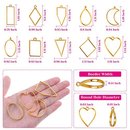 Shynek 60Pcs Hollow Frame Pendants - Resin Craft Bezels Jewelry Molds for Necklaces and Earrings Making Supplies