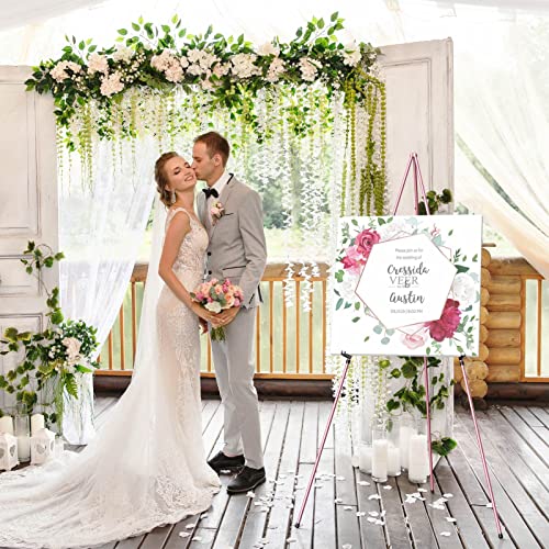 Easel Stand for Display, Aredy 63" Portable Painting Easel, Lightweight Metal Easels for Painting Canvas, Wedding Sign (4 Pack, Pink) - style: 4 pack (PINK)