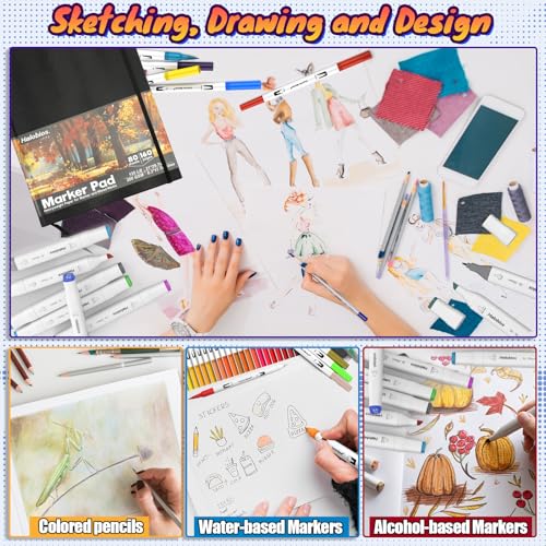 Halobios Square Sketchbook for Drawing, 120 lb/200 GSM A4 Mixed Media Sketchbook, 80 Sheets/160 Pages Portable Marker Drawing Paper Sketch Book for Alcohol Markers, Artists, Beginners（8.3”x11.7”） - size: 8.3"*11.7"