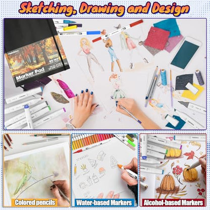 Halobios Square Sketchbook for Drawing, 120 lb/200 GSM A4 Mixed Media Sketchbook, 80 Sheets/160 Pages Portable Marker Drawing Paper Sketch Book for Alcohol Markers, Artists, Beginners（8.3”x11.7”） - size: 8.3"*11.7"