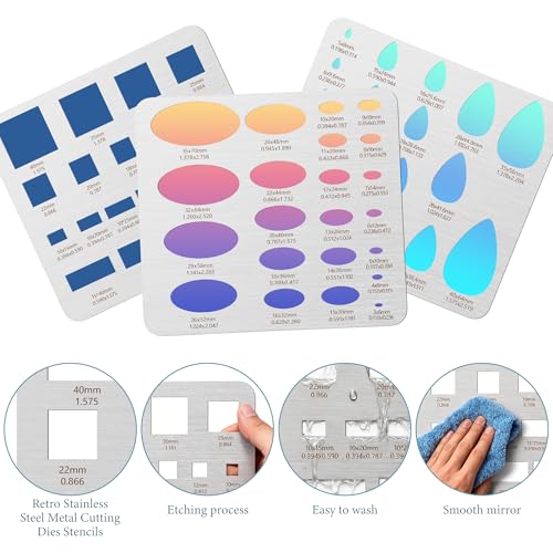 4PCS Stainless Steel Stencils Set for Engraving and Wood Burning-Reusable Ellipse Teardrop Circle Square Templates for Metal,Wood,Glass,Jewelry,Journaling Bracelets Earrings DIY Crafts (8x7.3 Inch) - size: 4PCS Geometric Metal Stencils