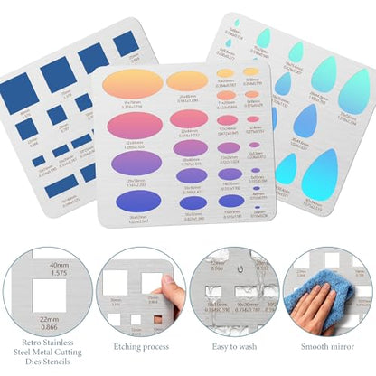 4PCS Stainless Steel Stencils Set for Engraving and Wood Burning-Reusable Ellipse Teardrop Circle Square Templates for Metal,Wood,Glass,Jewelry,Journaling Bracelets Earrings DIY Crafts (8x7.3 Inch) - size: 4PCS Geometric Metal Stencils