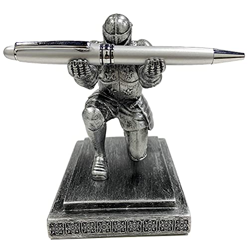 Executive Kneeling Knight Pen Holder with Pen - Unique Office Gifts | Heavy-Duty Resin, Antique Iron Finish, Weighted Non-Slip Base, Cool Desktop Decor - color: Iron