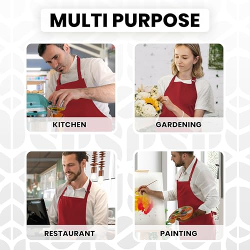 Adjustable Bib Apron 100% Polyester Kitchen Aprons Waterdrop Resistant Aprons with Adjustable Strap, Pockets & Long Ties - color: Red, style: Pack of 12