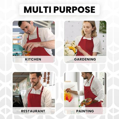 Adjustable Bib Apron 100% Polyester Kitchen Aprons Waterdrop Resistant Aprons with Adjustable Strap, Pockets & Long Ties - color: Red, style: Pack of 2