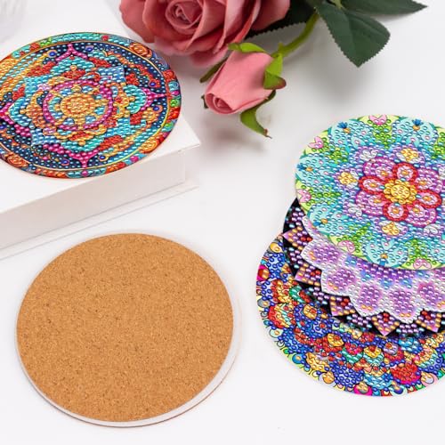 8 Pcs Boho Diamond Art Painting Coasters with Holder, DIY Boho Mandala Flower Diamond Crafts Coasters for Adults Diamond Art Painting Kits for Beginners, Diamond Craft Supplies for Adults - color: Datura Flower