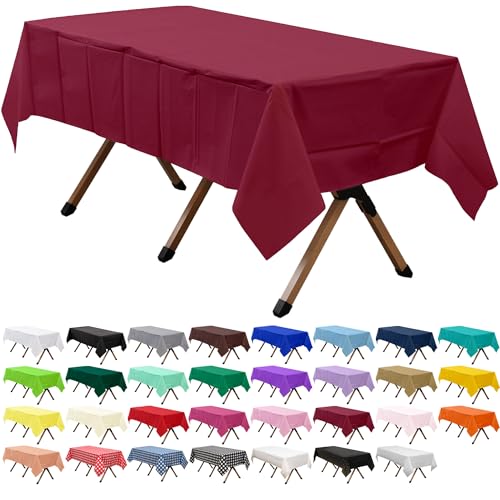 2 Pack Burgundy Premium Plastic Tablecloth Rectangle 54 x 108 Inches Reusable Wine Red Decorative Table Cover for Dining, Wedding, Party, Indoor and Outdoor use - color: E04 Burgundy, size: Rectangle 54"x108"