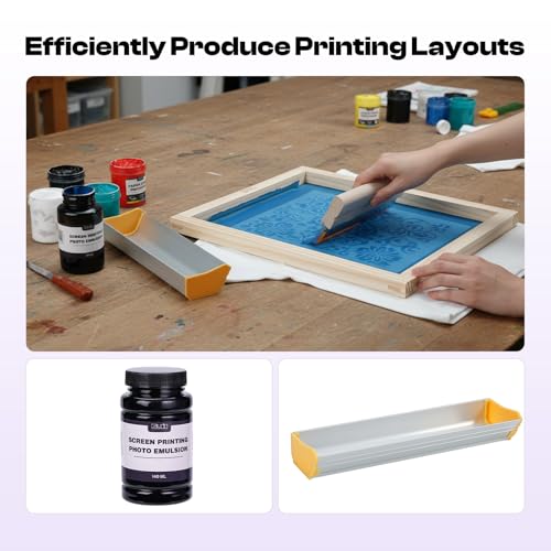 Caydo 54 PCS All-In-One Screen Printing Kit with 100W LED UV Exposure Light, 3 Sizes Wood Screen Printing Frames, 6 Colors Screen Printing Ink, Screen Printing Photo Emulsion, Screen Printing Squeegee