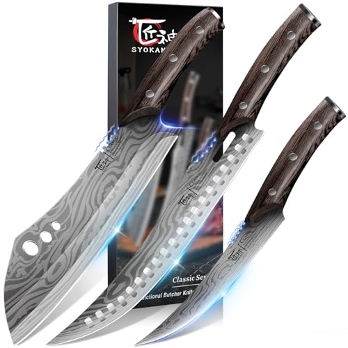 SYOKAMI Butcher Knife Set, Cleaver, Breaking & Boning Knife for Meat & BBQ - size: 3 PCS Set