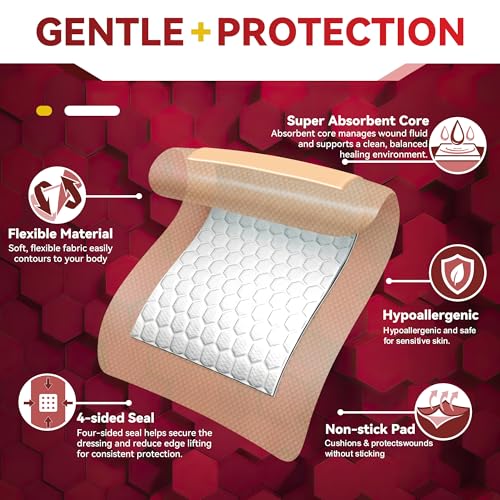 FRESINIDER Silicone Foam Dressing with Adhesive Border – Wound Dressing Bandage – Silicone Foam Pad – Pack of 5 – 5 x 5 Inches Large Waterproof Bandages – Self Adhesive Wound Care and Dressings - size: 5" x 5",5pack