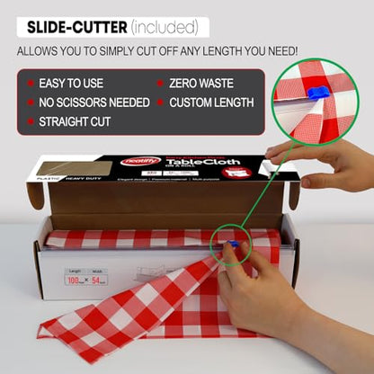 Neatiffy Disposable Plastic Table Cloth Roll | Waterproof Tablecloth | Table Cover for Picnic, Party, Banquet, Birthdays, Weddings (Red Checkered, 54 inches X 100 feet) - color: Red Checkered 100, size: 54 inches X 100 feet