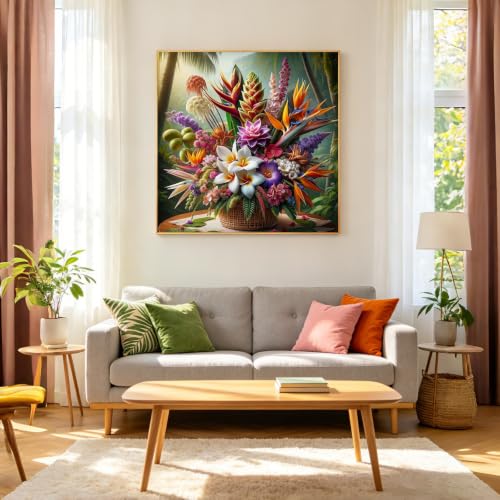 CHWGLFGG 5D Flower Diamond Art Kits for Adults Beginners 13.7X 13.7 Inch | Tropical of Paradise Floral Diamond Painting Kit DIY Full Round Drill Paint by Diamonds Dot Gem Art for Adult Home Wall Decor - color: KM1076-1
