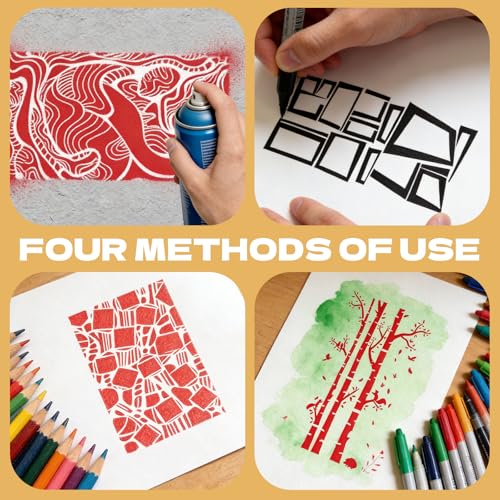 28 Pcs Texture Stencils for Crafts Reusable Mixed Size Abstract Texture Templates Featuring Wave Crackle Lines Grid Plant Geometric Stencils for Painting on Wall Canvas Card Making DIY Projects - style: Style 1
