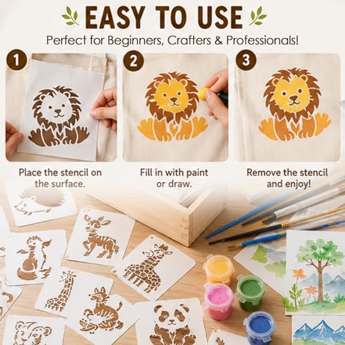 50 Pcs Large Animals Stencils for Painting, 3.93 x 3.93 Inch Animals Stencils for Crafts Reusable, Wood and Wall Stencils for Painting Large Pattern, DIY Templates Holiday Wall Paper (Animals) - style: Animals