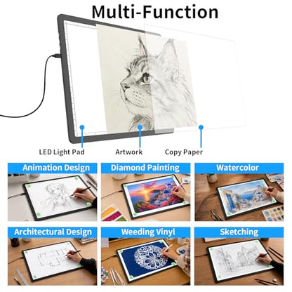 LEACUBER A3 Tracing Light Box with Bag, Magnetic Diamond Art Light Board with Side Buttons, Super Bright Light Pad for Diamond Painting, Corded Light Table for Sketching, Drawing, Weeding Vinyl - size: A3 with Carry Bag