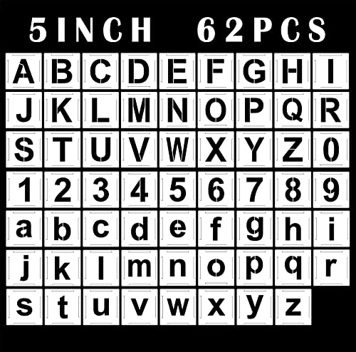 5 Inch Large Letter Stencils and Number Stencils for Painting on Wood 62Pcs, Alphabet Art Craft Stencils,Reusable Plastic Stencils for Wood Signs, Wall, Fabric, Chalkboard, Signage,DIY School Projects - color: 5 inch
